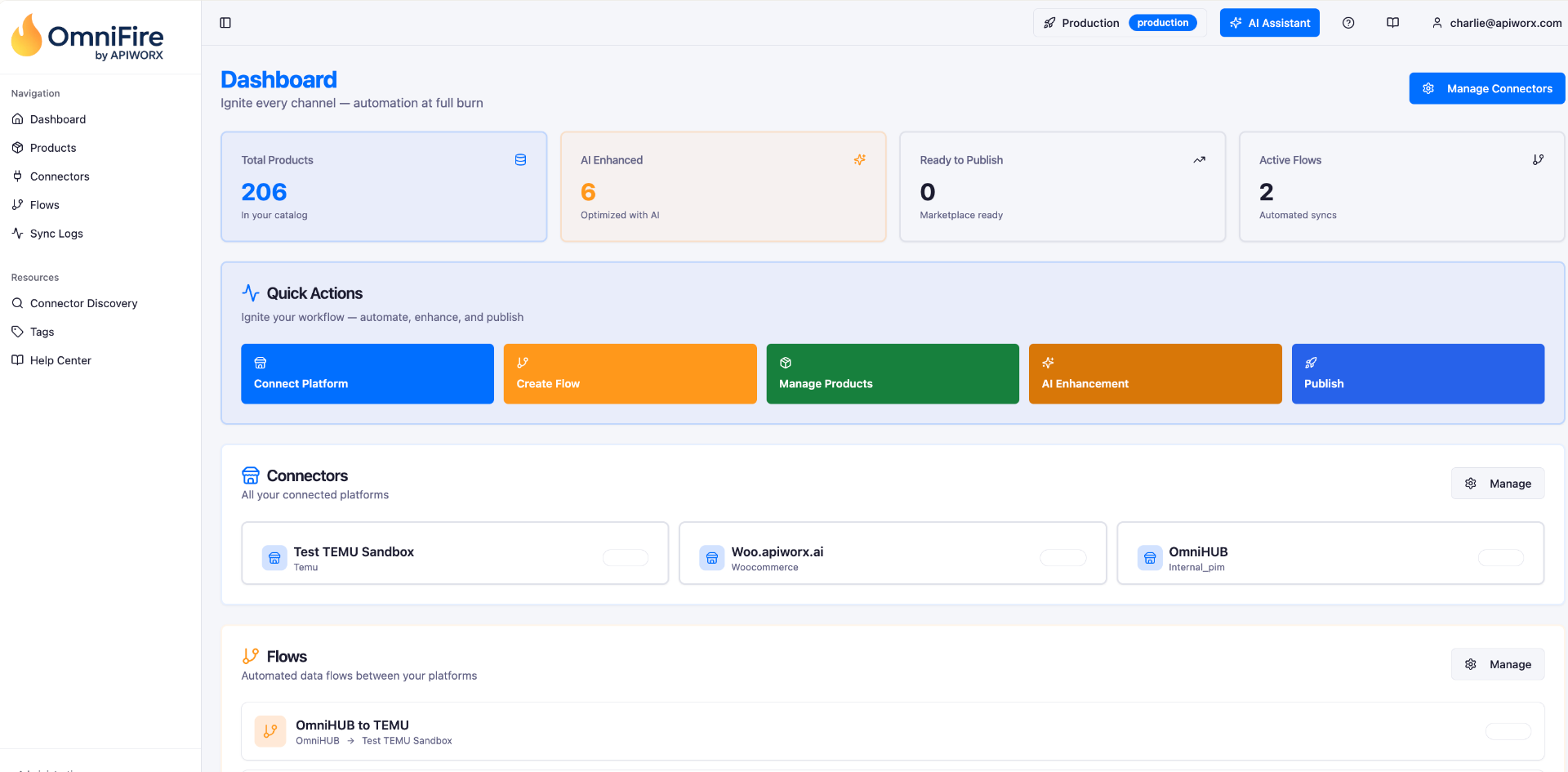 OmniFire Dashboard - Command center for product management