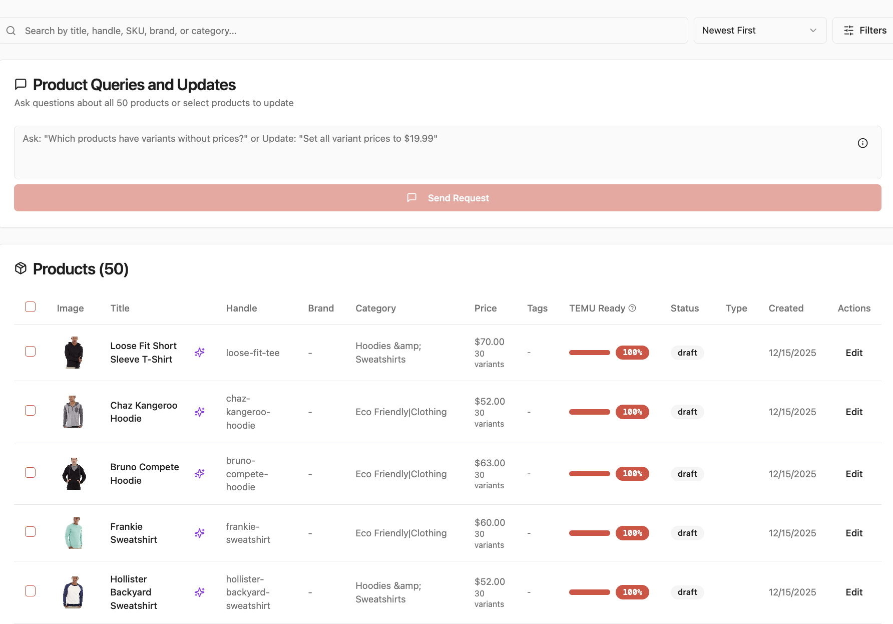 Product Catalog - Manage and select products for AI enhancement